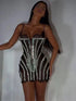 Vestido mini preto bandagem corset com strass e renda delicada para festa