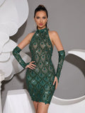 Vestido Curto de Cristais com Brilho e Transparência Luxury Party