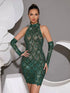 Vestido Curto de Cristais com Brilho e Transparência Luxury Party Niquice