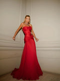 Vestido Sereia Vermelho, Sexy, Sem Alças, Longo e Sem Mangas, Elegante