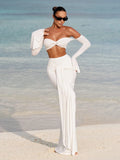 Conjunto Branco de Crop Top Manga Flare e Saia Longa Party