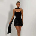 Vestido bodycon slim patchwork plissado sem alças para festa verão 2026