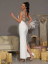 Vestido Longo Bandage Sereia Costas Nuas com Correntes de Strass e Brilho Niquice