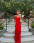 Vestido longo de alça em chiffon com babados, estilo summer fashion elegante e leve para o verão