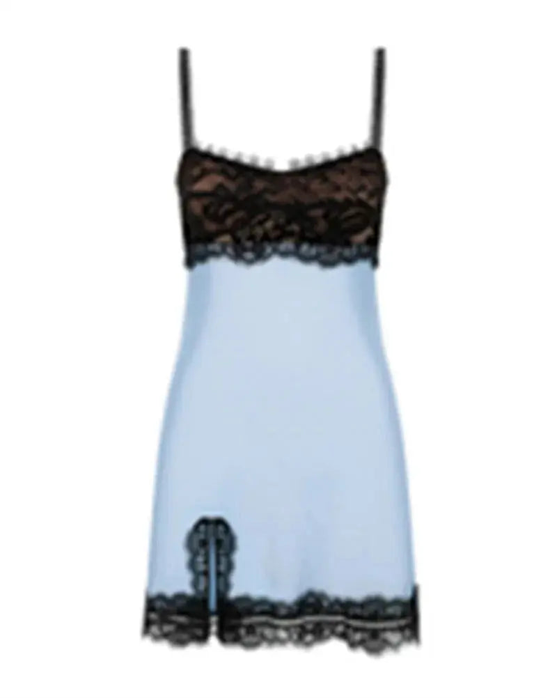 Vestido Curto de Cetim Sexy com Renda Contrastante e Alças Finas Niquice