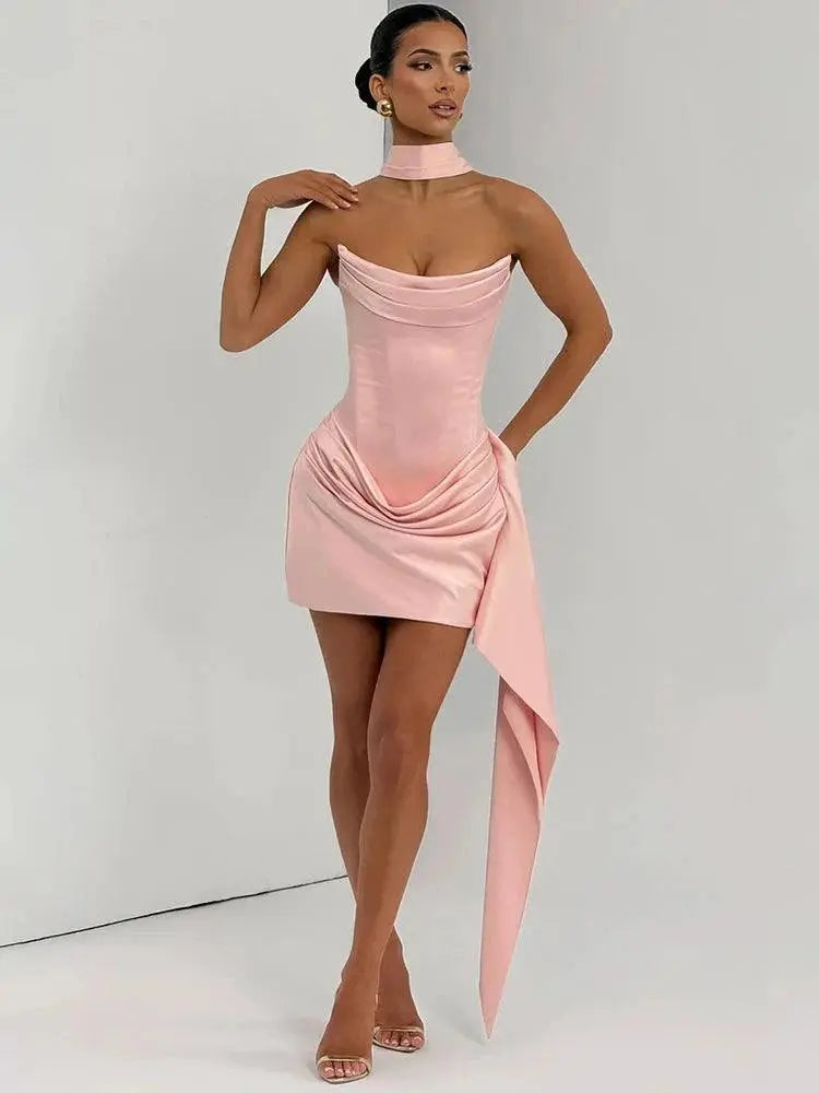 Vestido Curto Tomara que Caia Estruturado com Corset, Drapeado e Laço Niquice