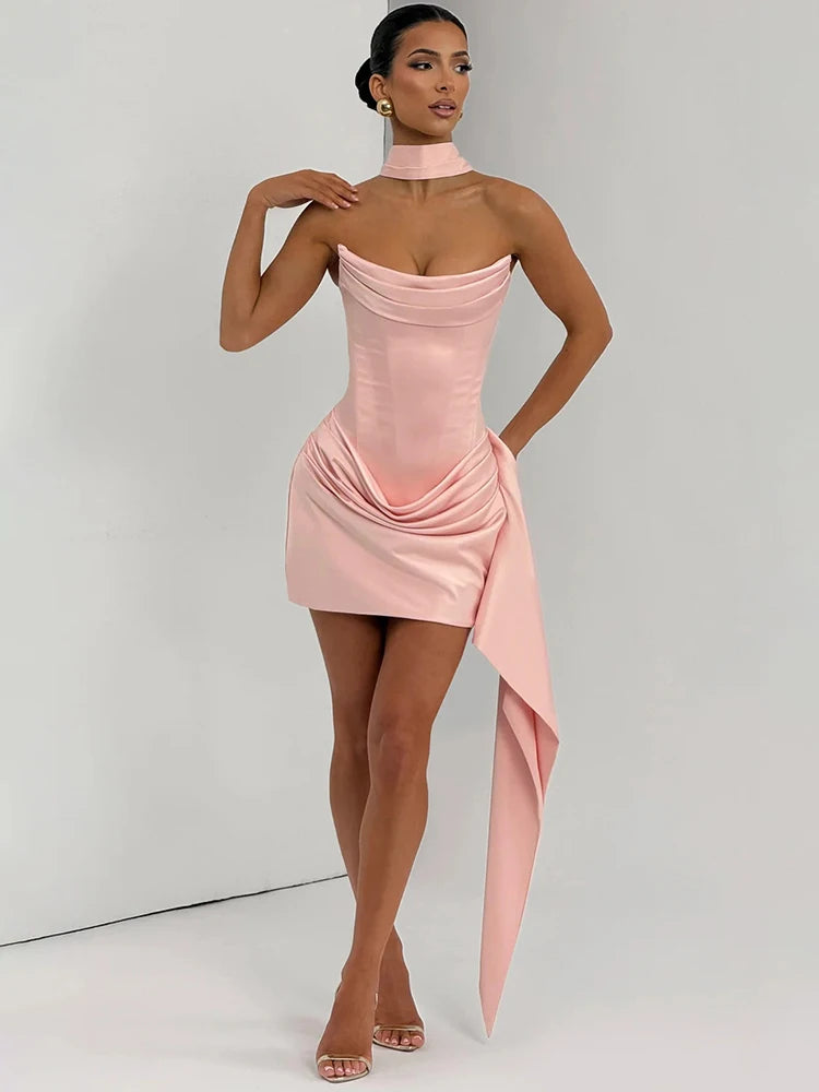 Vestido Curto Tomara que Caia Estruturado com Corset, Drapeado e Laço