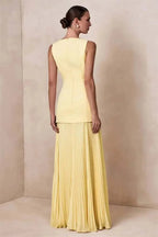 Vestido de Festa Longo Duas Peças Justo Plissado Decote Canoa Niquice