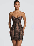 Vestido mini sem costura para festa com renda e design sereia