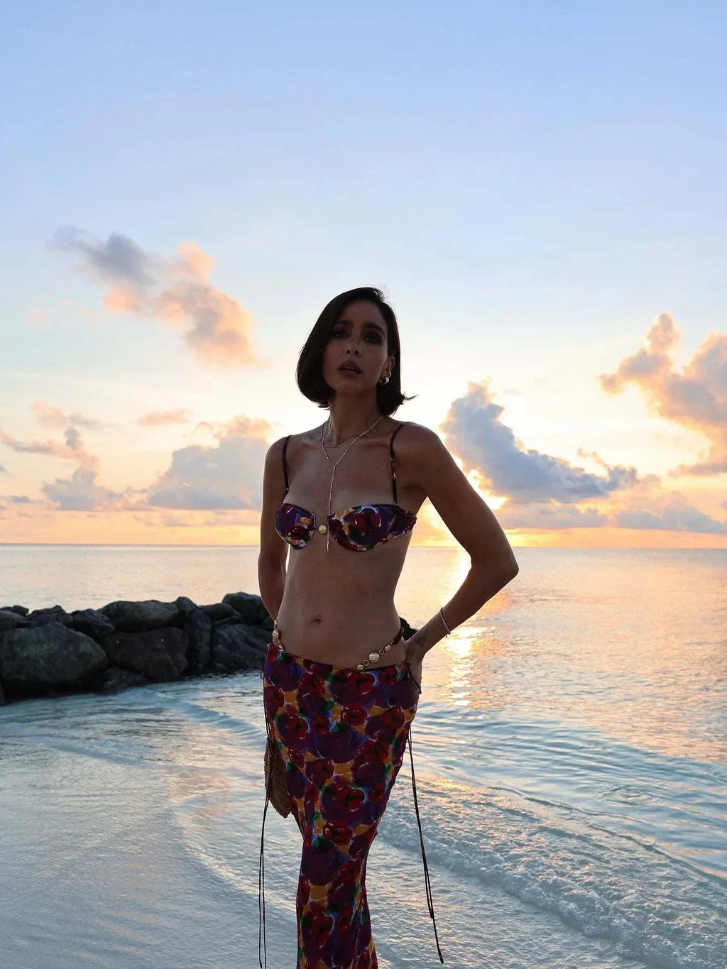 Conjunto de biquíni bandeau feminino 3 peças para praia verão