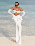 Conjunto Branco de Crop Top Manga Flare e Saia Longa Party Niquice