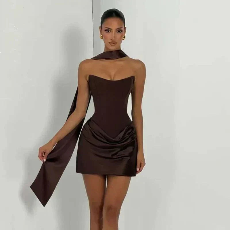 Vestido justo slim patchwork plissado sem alças para festa de verão