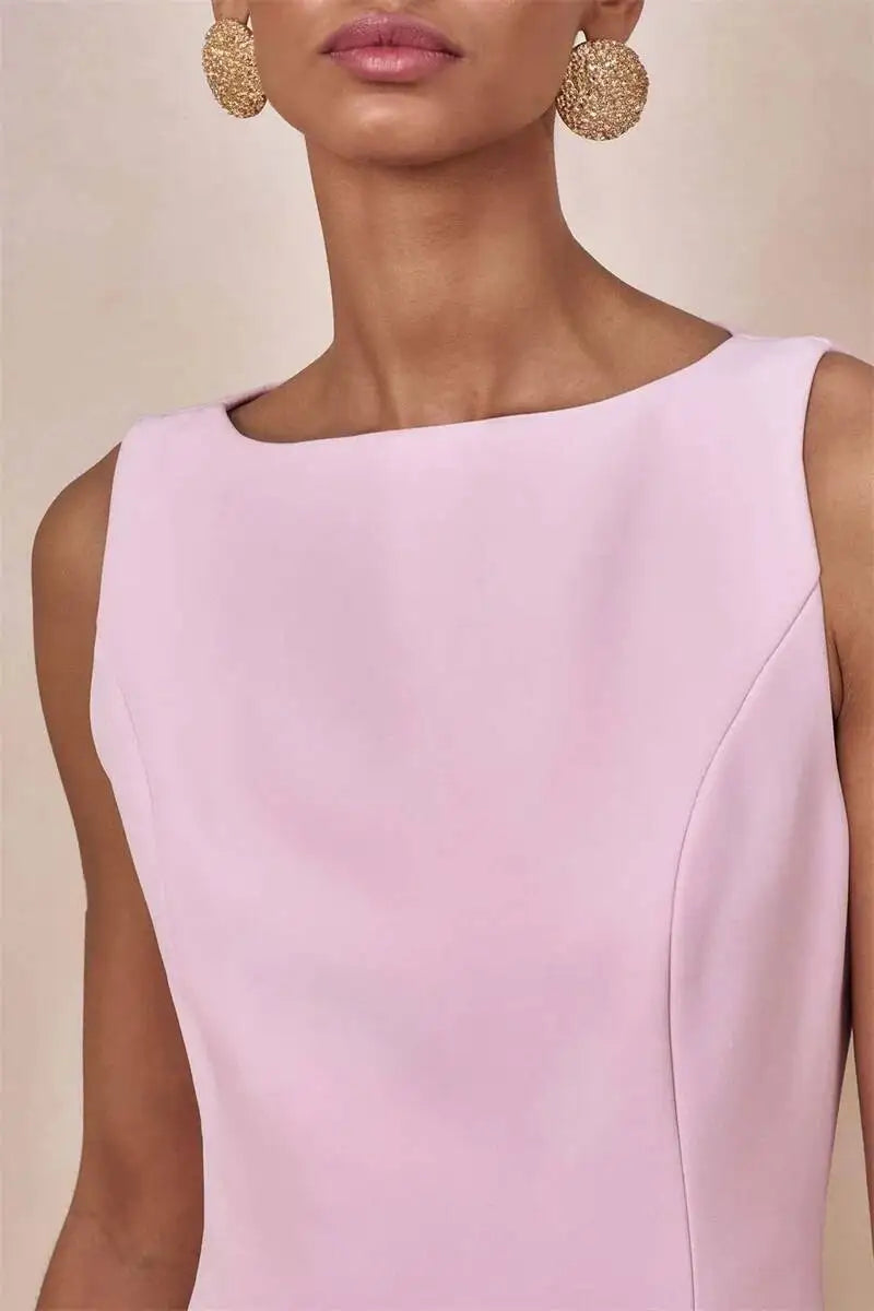 Vestido de Festa Longo Duas Peças Justo Plissado Decote Canoa