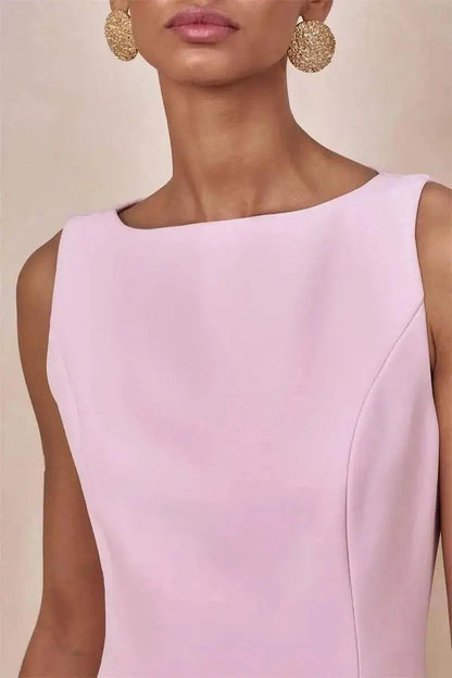 Vestido de Festa Longo Duas Peças Justo Plissado Decote Canoa Niquice