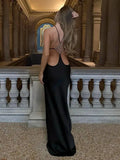 Vestido Longo Sexy Halter Backless com Fivela de Diamantes – Preto Niquice
