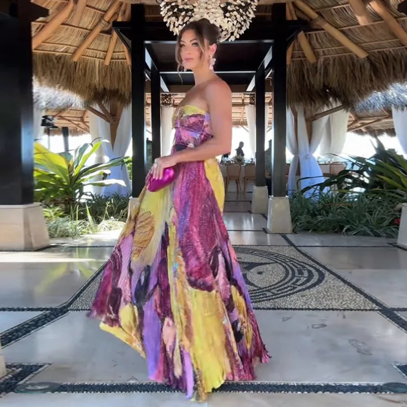 Vestido Longo Estampado Strapless – Coleção Casual Verão