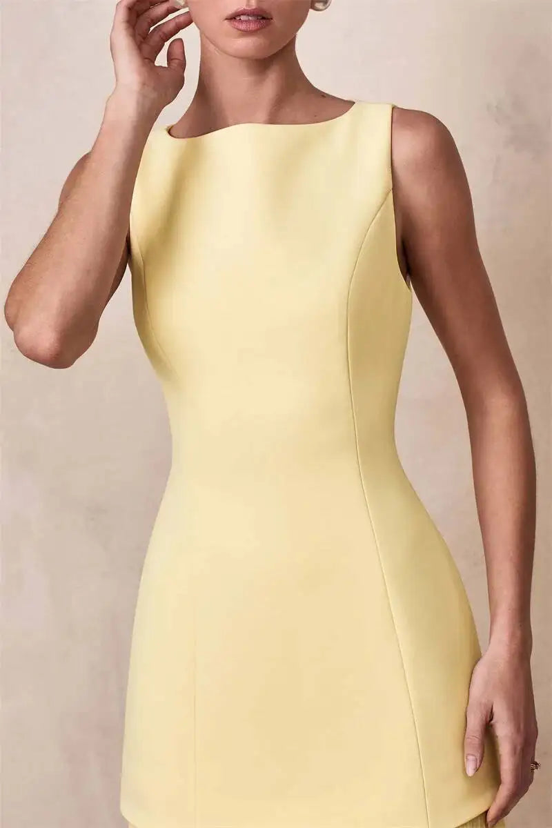 Vestido de Festa Longo Duas Peças Justo Plissado Decote Canoa