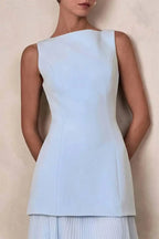 Vestido de Festa Longo Duas Peças Justo Plissado Decote Canoa Niquice