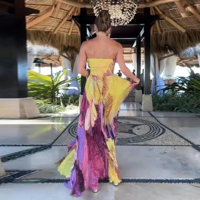 Vestido Longo Estampado Strapless – Coleção Casual Verão Niquice