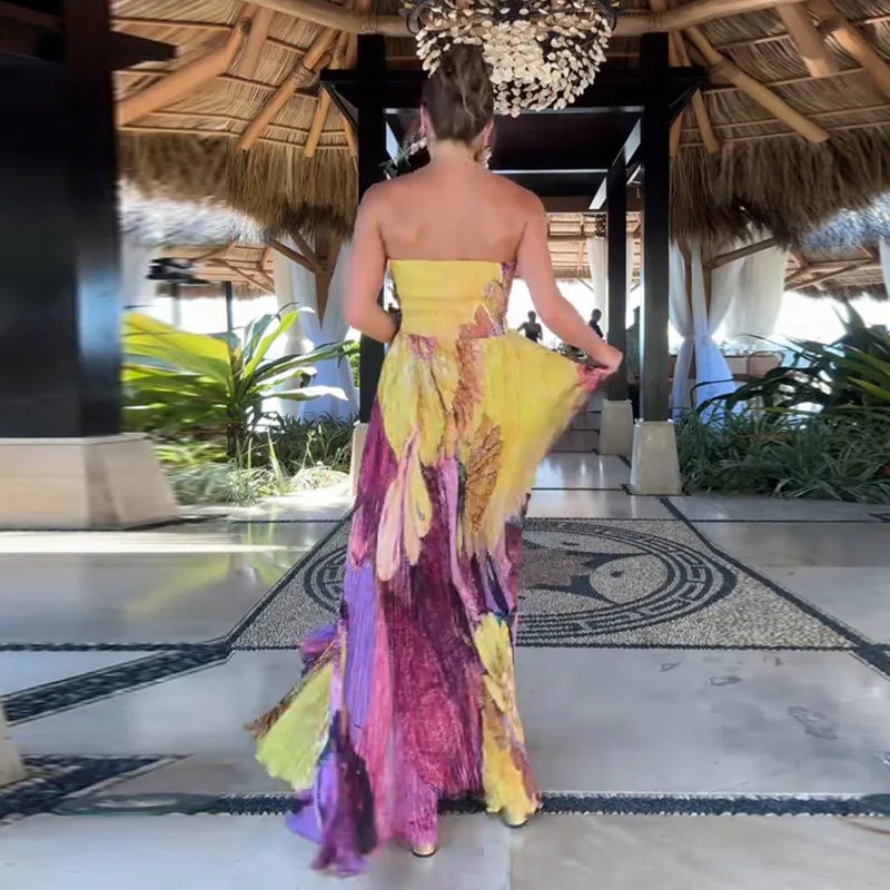 Vestido Longo Estampado Strapless – Coleção Casual Verão