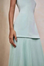 Vestido de Festa Longo Duas Peças Justo Plissado Decote Canoa Niquice