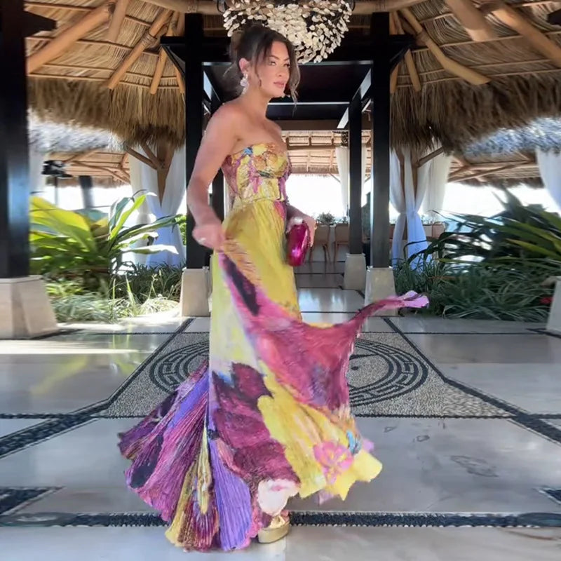Vestido Longo Estampado Strapless – Coleção Casual Verão