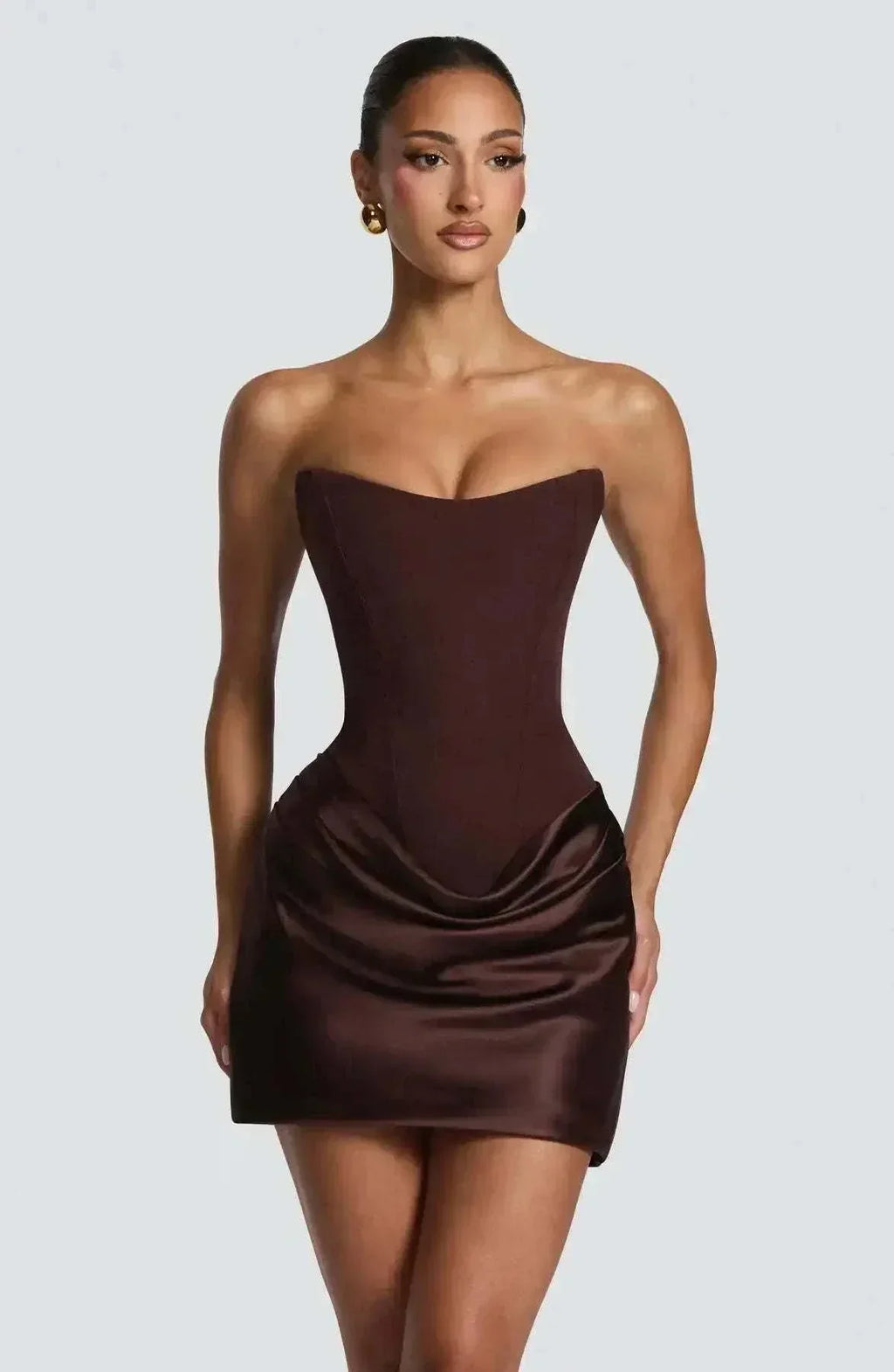 Vestido feminino justo patchwork plissado sem alças curto para festa e noite