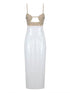 Vestido midi branco em lantejoulas com bustier de cristais e alças finas